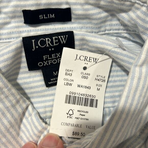 J. Crew Factory h4726 Blue and white Slim flex oxford shirt - men NWT Medium - Picture 5 of 8